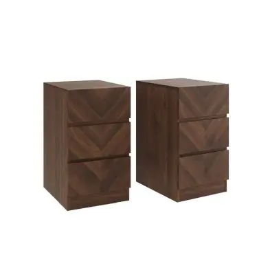Pair Of Catania Slim Dark Brown Bedside Tables – Three-Drawer Design 1
