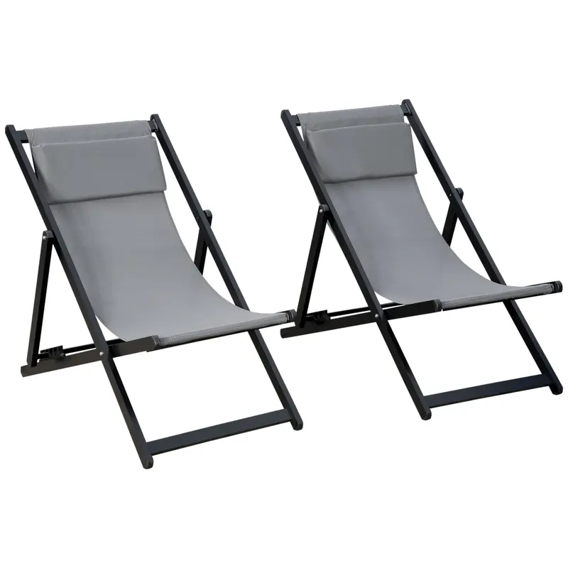 Pair Of Lightweight Aluminium Folding Deck Chairs – Portable Seaside, Garden & Patio Loungers 1