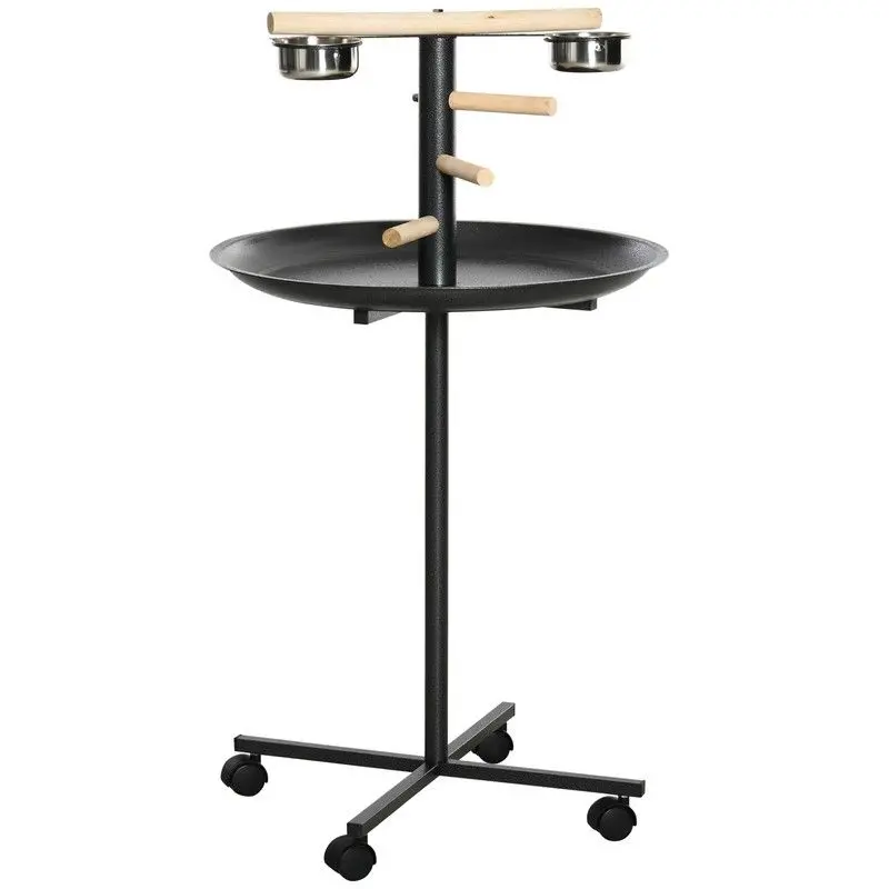 Pawhut 111 Cm Wheeled Bird Bath And Feeder Stand – Stainless Steel & Wood Construction, Black 1
