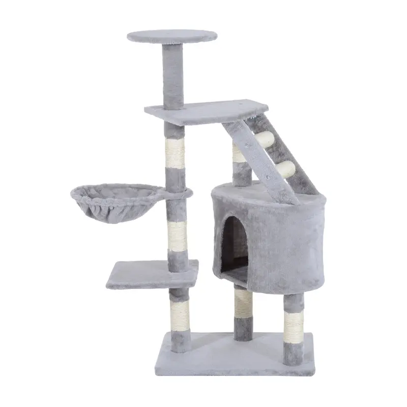 Pawhut 125 Cm Grey Cat Tree With Scratching Post, Play House & Pet Furniture Design 1