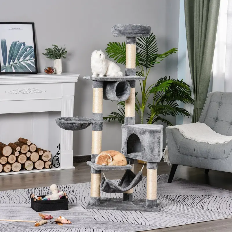 Pawhut 150 Cm Tall Indoor Cat Activity Tower With Scratching Posts & Platforms 1