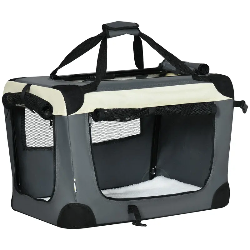 Pawhut 60 Cm Foldable Pet Carrier – Compact, Ventilated Travel Crate For Small Dogs And Cats 1
