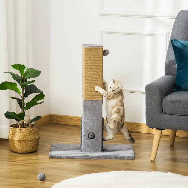 Pawhut 79Cm Cat Scratcher Tower – Grey Climbing Post With Activity Features 1
