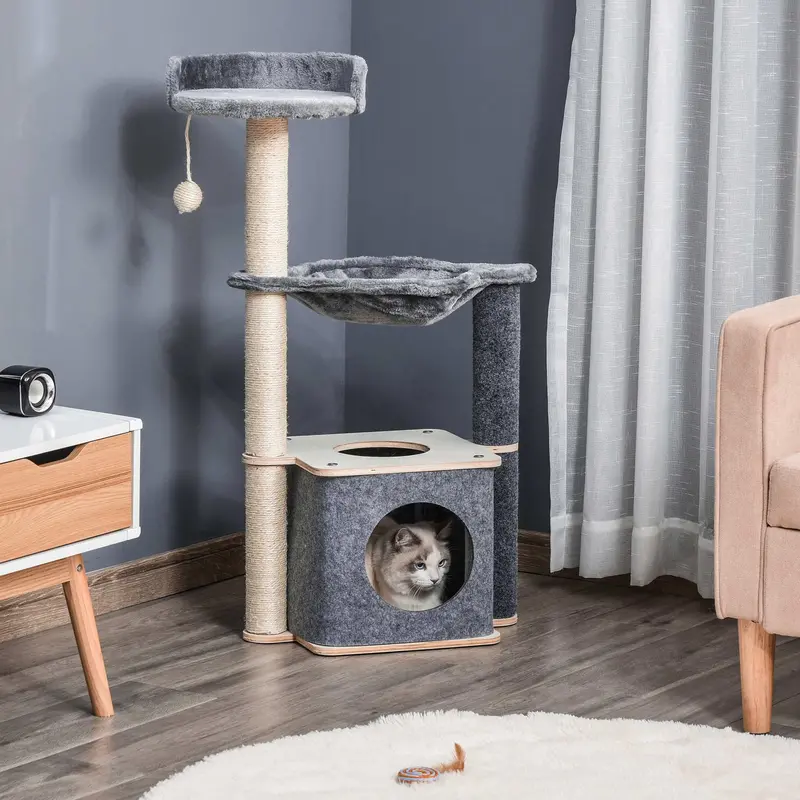 Pawhut 95Cm Indoor Cat Tower – Spacious Activity Center With Condo, Hammock & Toys 1