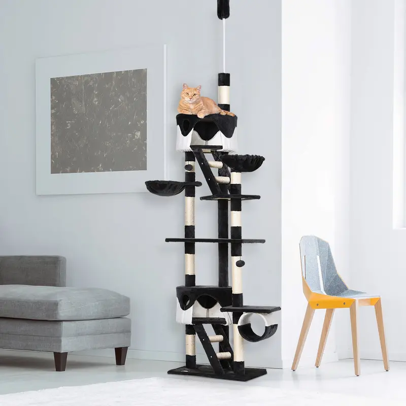 Pawhut Adjustable Cat Condo Tower (60L X 45W X 240–260H Cm) – Grey & White 1