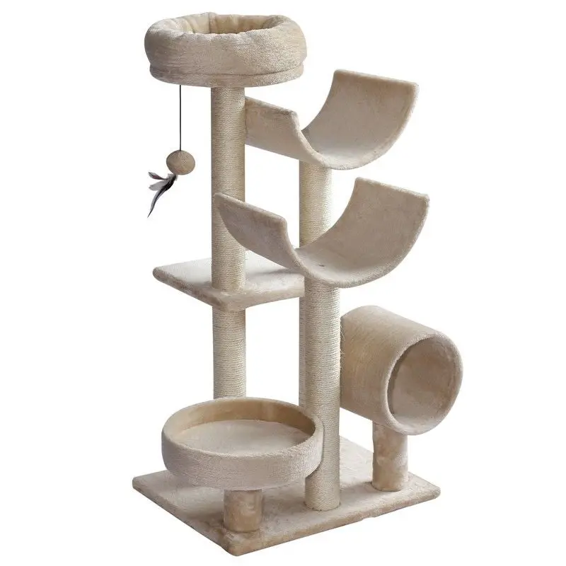 Pawhut Beige 6-Tier Cat Activity Tree – 50X40X105Cm With Hanging Toy 1