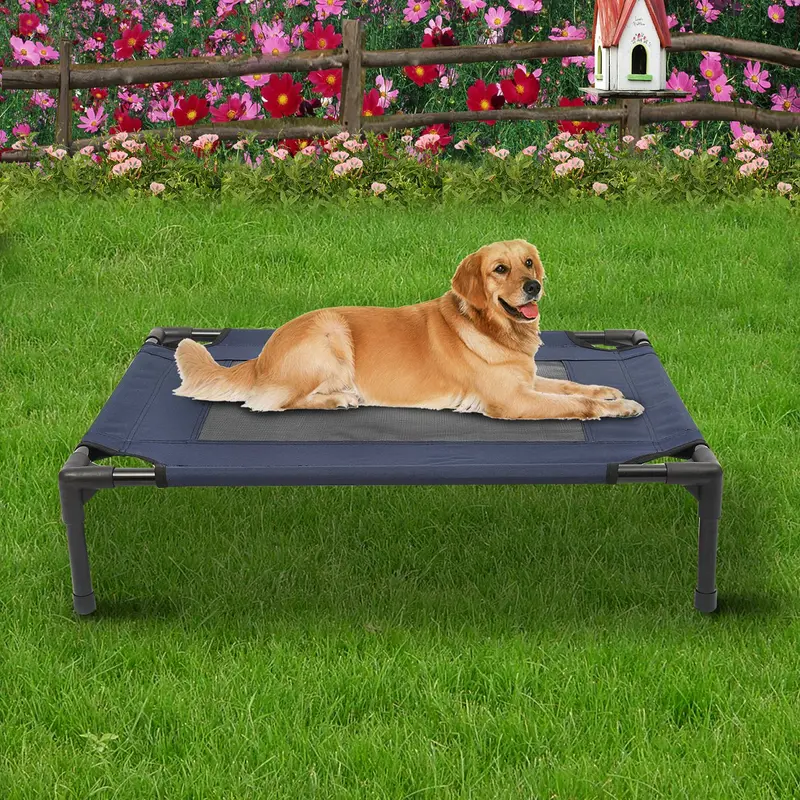 Pawhut Blue Elevated Pet Cot Bed – Breathable Raised Dog Bed For Indoor Or Outdoor Use 1
