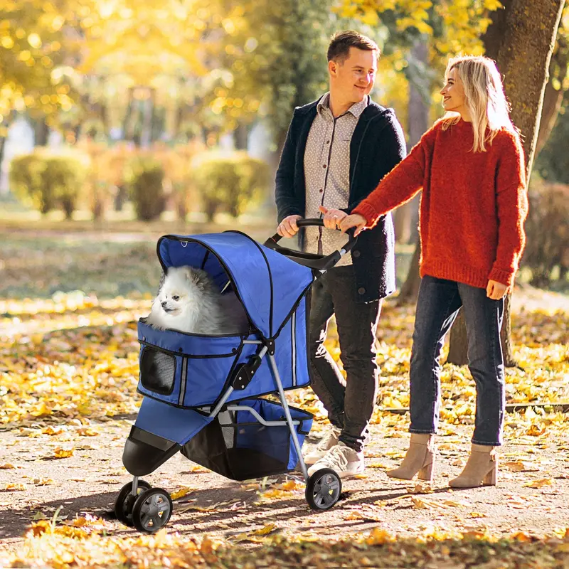 Pawhut Blue Three-Wheel Pet Jogger Stroller For Small Pets – Foldable Dog And Cat Carrier 1
