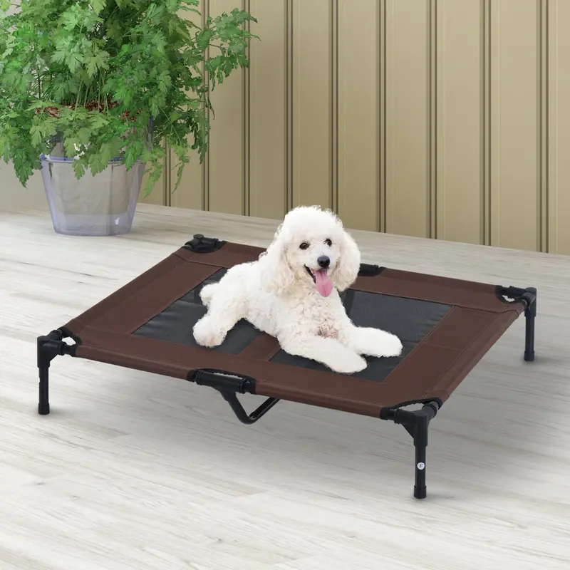 Pawhut Brown-And-Black Elevated Pet Cot – Large 91.5 Cm X 76.2 Cm Raised Dog Bed With Durable Frame 1