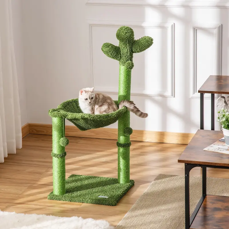 Pawhut Cactus-Shaped Cat Tree – Playful Tower With Hammock, Ball & Scratching Posts 1