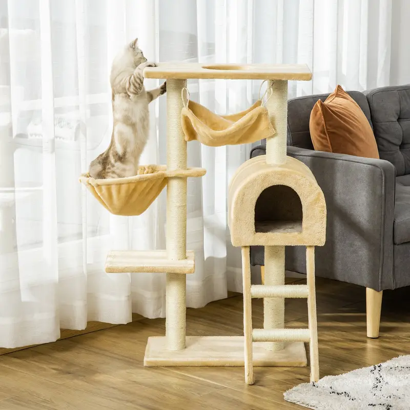 Pawhut Cat Tree With Hammock, Condo Bed, Basket & Integrated Scratching Posts 1