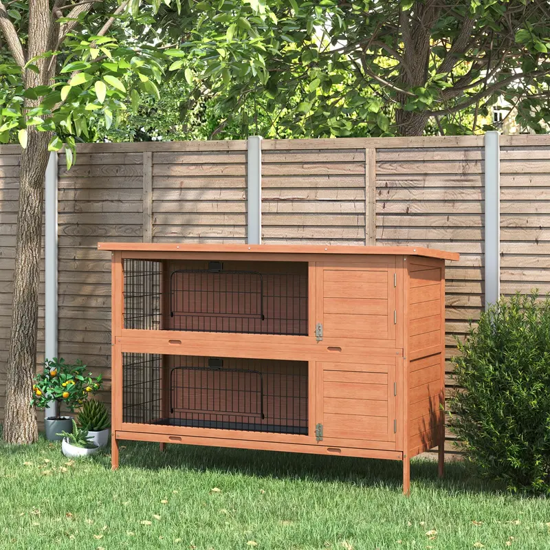 Pawhut Double-Decker Rabbit Hutch – 4-Foot Outdoor Cage With Leak-Proof Trays 1