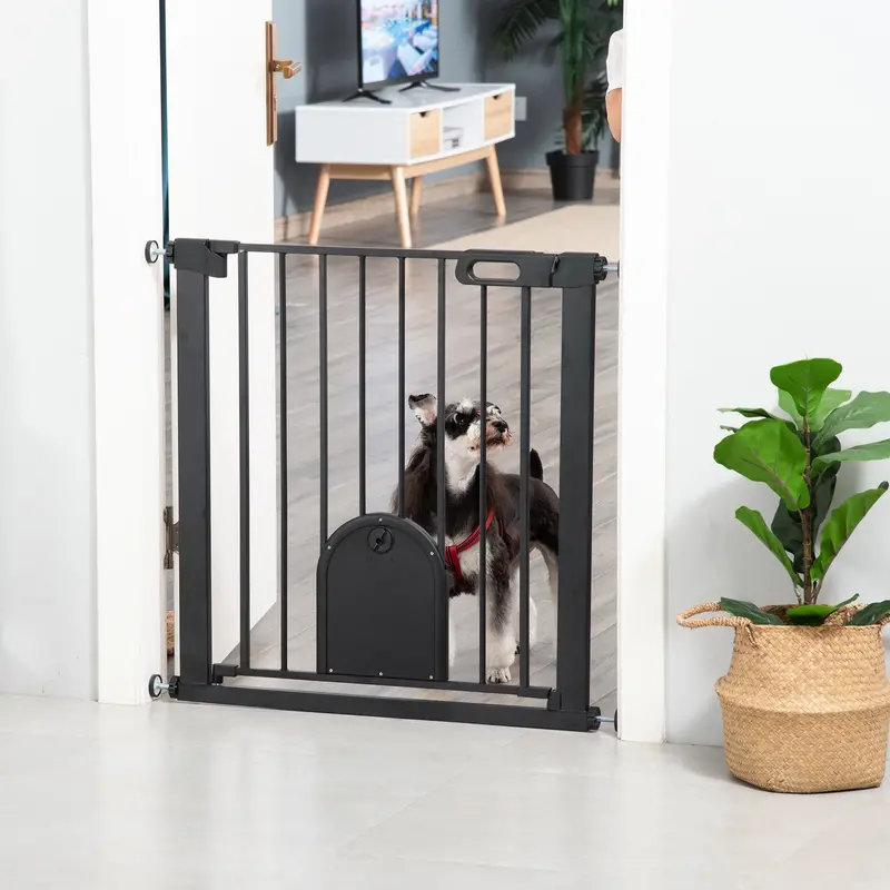 Pawhut Dual-Function Pet Safety Gate With Integrated Cat Flap – Pressure-Mount Barrier 1
