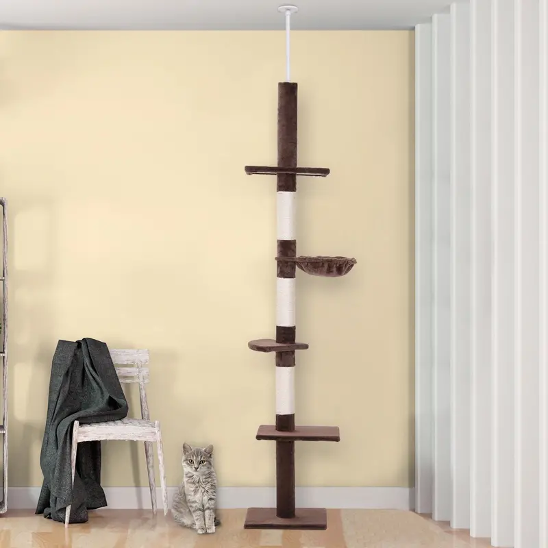Pawhut Floor-To-Ceiling Cat Tree – 230–260 Cm Vertical Climbing Tower 1