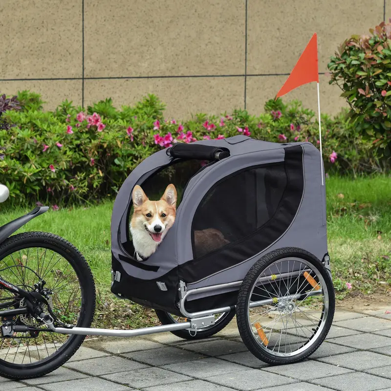Pawhut Grey Two-Wheel Steel Pet Bicycle Trailer – Durable Jogger-Style Carrier For Outdoor Adventures 1