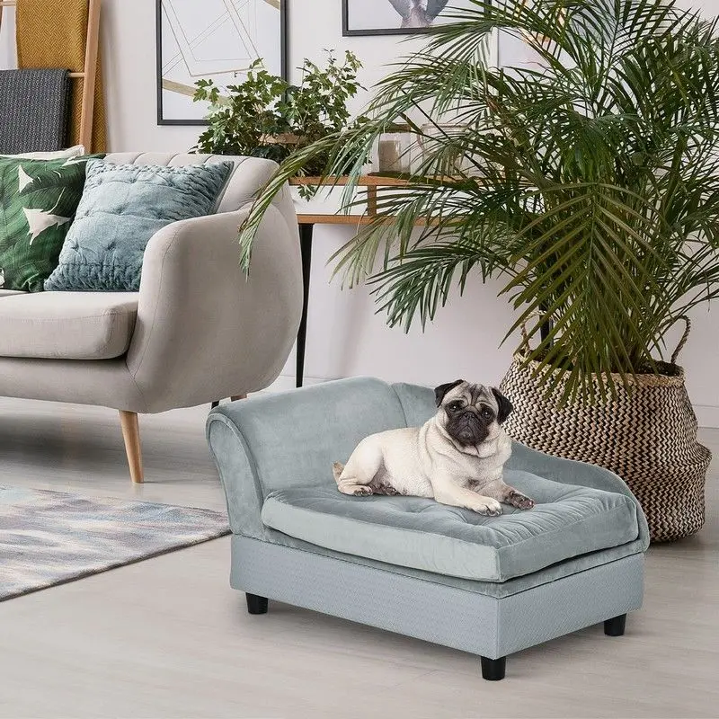 Pawhut Light Blue Pet Sofa With Storage – Soft-Cushioned Dog Or Cat Chair (76 × 45 × 41.5 Cm) 1