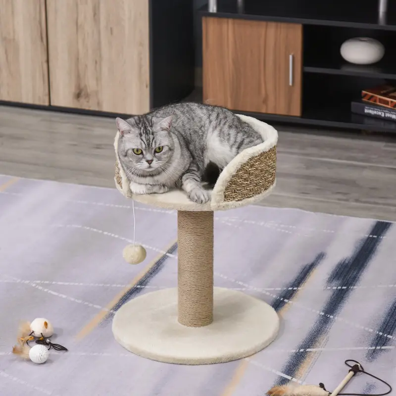 Pawhut Multi-Level Cat Tree Tower With Perch, Condo, Dangling Toy & Plush Finish 1