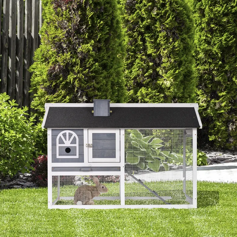 Pawhut Outdoor/Indoor Rabbit Hutch With Pull-Out Tray, Ramp & Run – Fir Wood Design 1