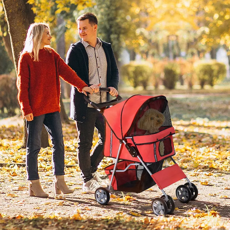 Pawhut Oxford Cloth Dog Stroller – Red 600D Fabric Pet Pram For Small Breeds 1