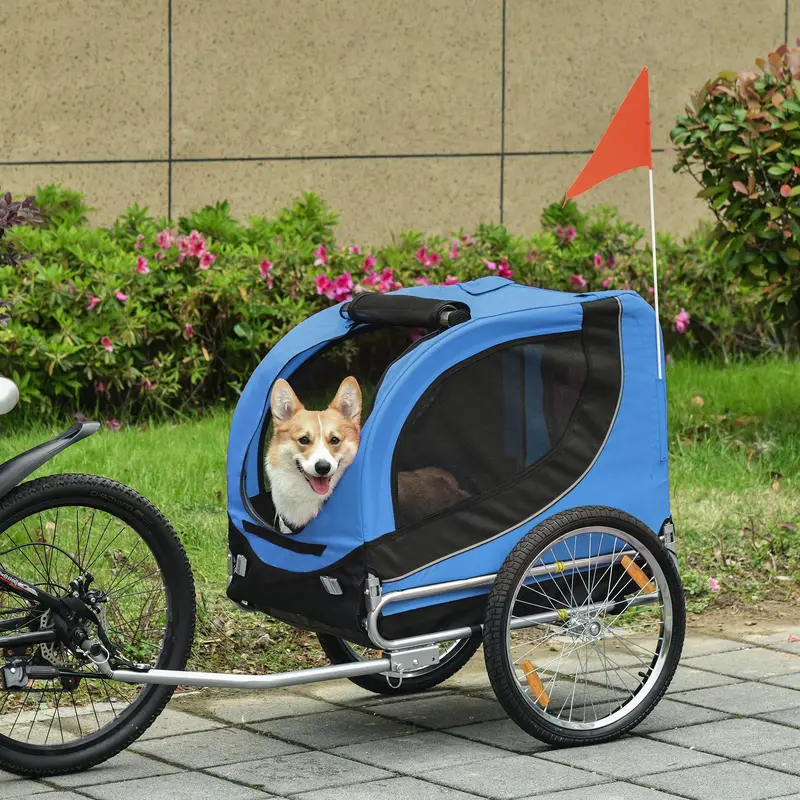 Pawhut Steel Bicycle Dog Trailer – Waterproof Pet Carrier With Hitch Coupler (Black & Blue) 1
