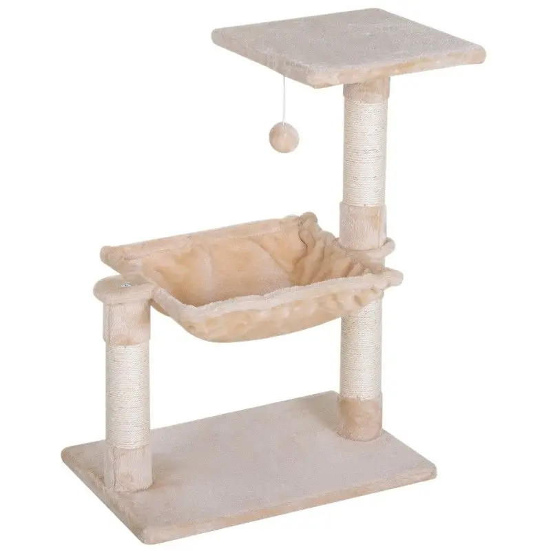 Pawhut Two-Tier Cat Hammock Tree – Natural Sisal Scratcher With Dangle Toy (70Cm) 1