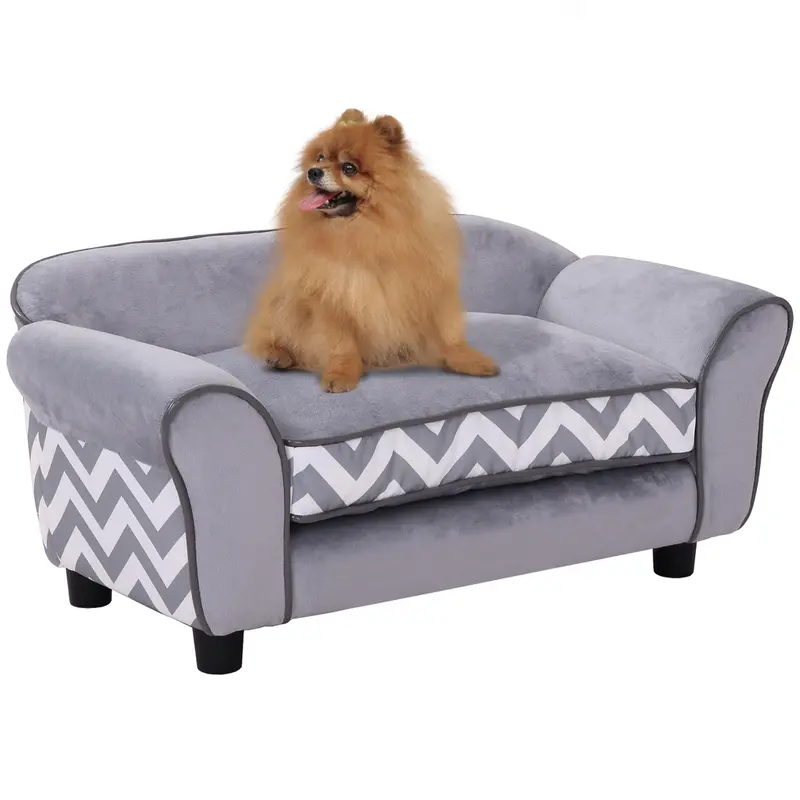 Pawhut Velvet-Touch Small Dog Bed – Cozy Grey Pet Nest 1