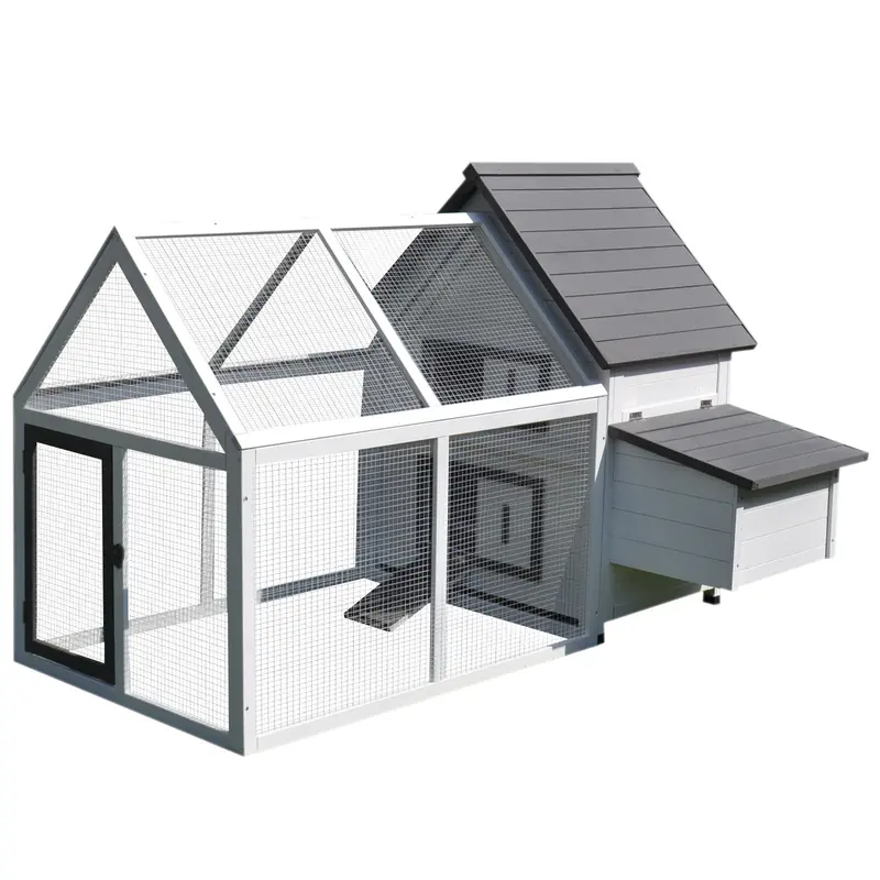 Pawhut Wooden Chicken Coop With Enclosed Run – Outdoor Poultry House Featuring Nesting Box And Secure Access (166 X 124 X 112 Cm) 1
