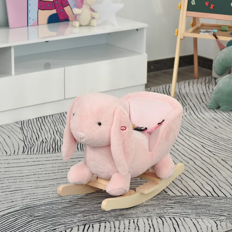 Pink Rabbit-Themed Rocking Horse With Sound – Safe Ride-On Toy For Ages 18–36 Months 1