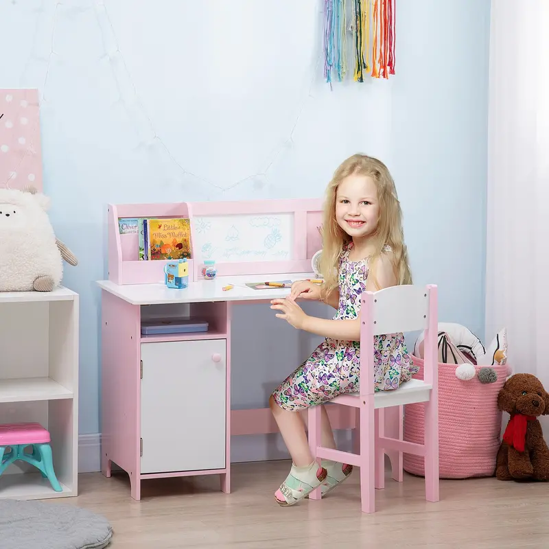 Pink Two-Piece Kids Table And Chair Set With Dry-Erase Board 1