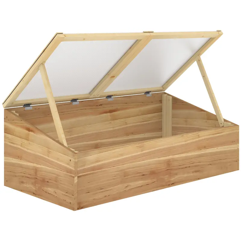 Polycarbonate Cold Frame Greenhouse – Wooden Frame With Dual Openable Lids For Flowers & Herbs 1