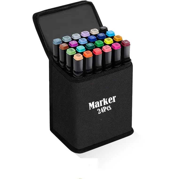 Professional Dual-Tip Alcohol Marker Set – 24-Color Bendable Art Markers With Fine & Chisel Tips 1