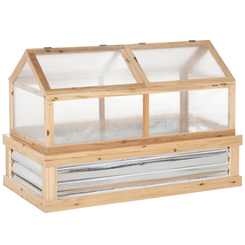 Raised Wooden Garden Bed With Attached Polycarbonate Greenhouse Top 1