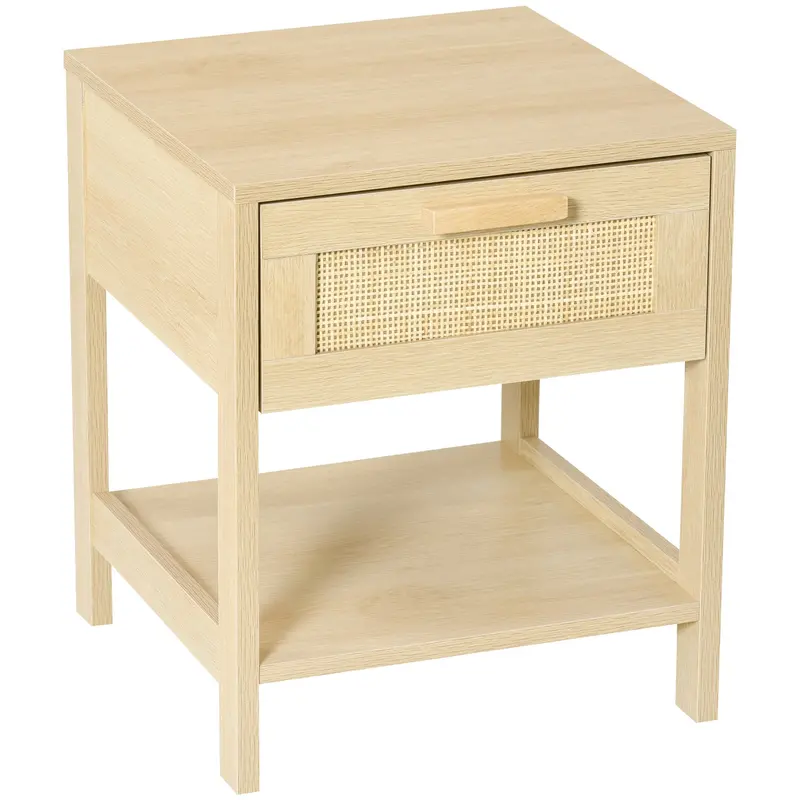 Rattan-Drawer Nightstand – Natural-Fiber Accent Table With Open Shelf And Bedside Storage 1