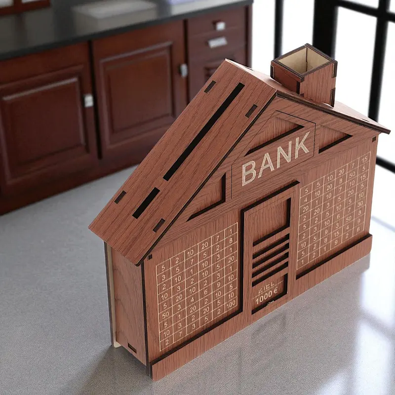Retro Wooden Piggy Bank For Kids – Target-Based Saving Box With 100,000 Rupees Goal 1