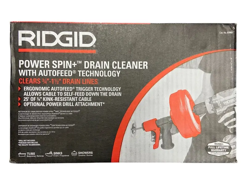 Ridgid Power Spin+ Drain Cleaner (Model 57043) – Used, Compatible With 3/4" To 1-1/2" Pipes 1