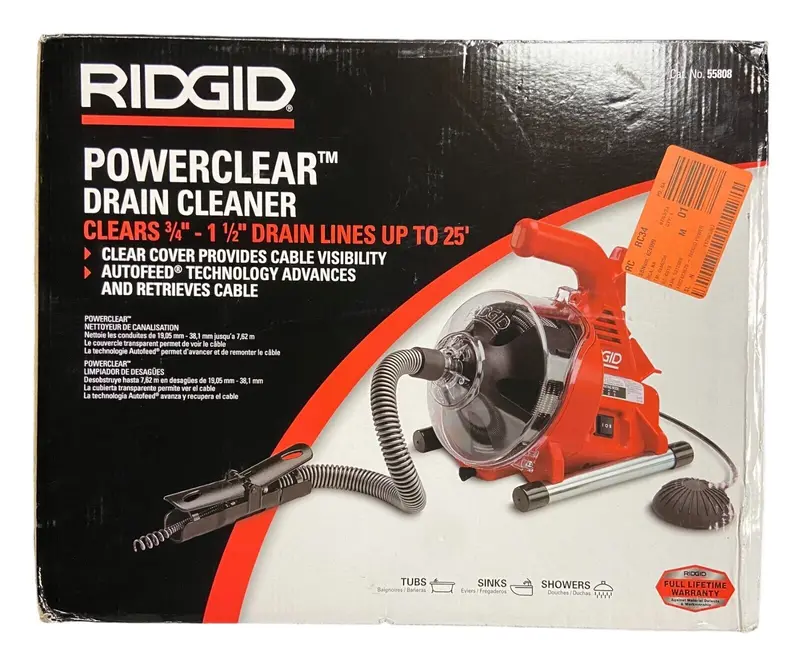 Ridgid Powerclear Drain Cleaner Model 55808 – For 3/4" To 1-1/2" Lines (Coil Requires Replacement) 1