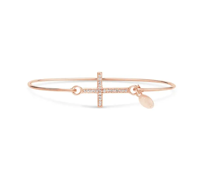 Rose Gold Cross Pendant Bracelet With Pavé Stones 1