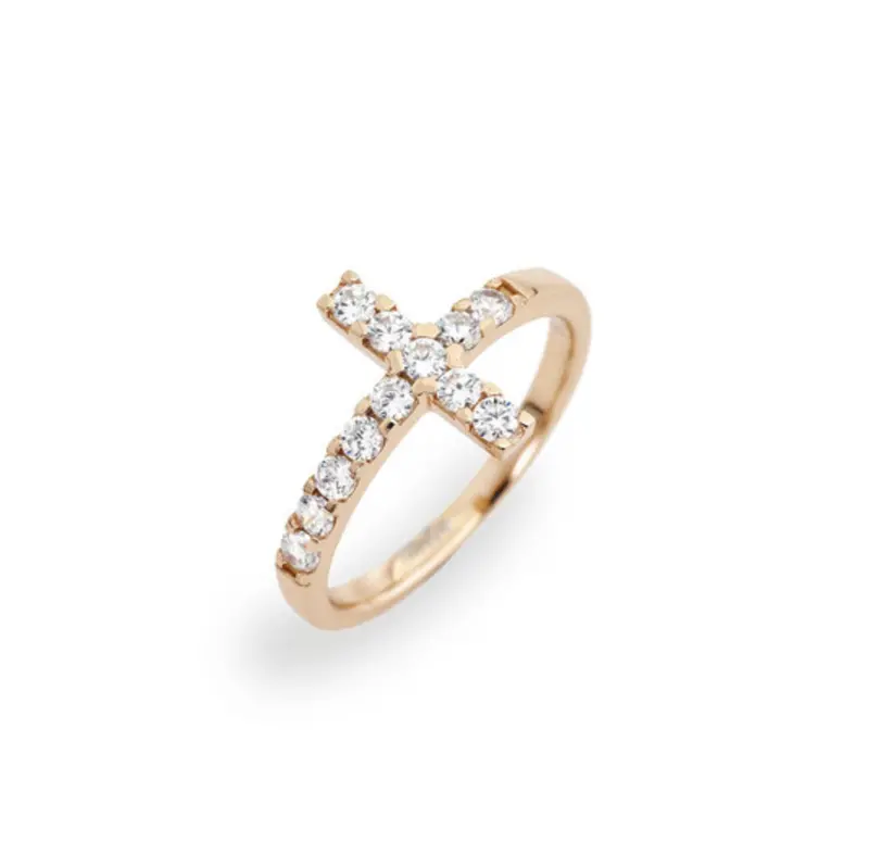 Rose Gold Cross Statement Ring With Crystal Accents 1