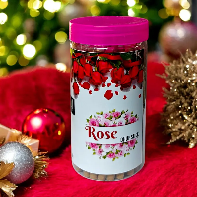 Rose-Scented Dhoop Batti Sticks With Stand – Pooja Incense Set, 100G Jar (Buy One, Get One Free) 1