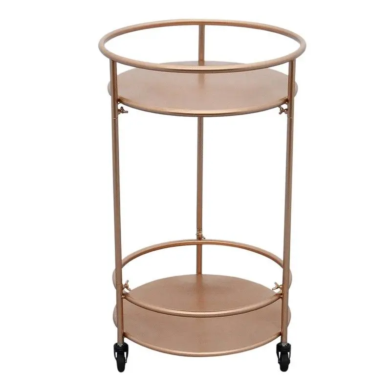 Round Rose Gold Metal And Glass Single-Shelf Bar Cart 1