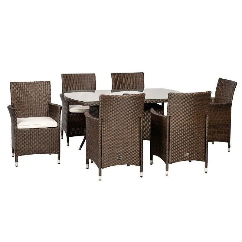 Royalcraft Nevada Rattan Patio Dining Set – 6-Seat Outdoor Furniture With Ivory Cushions 1