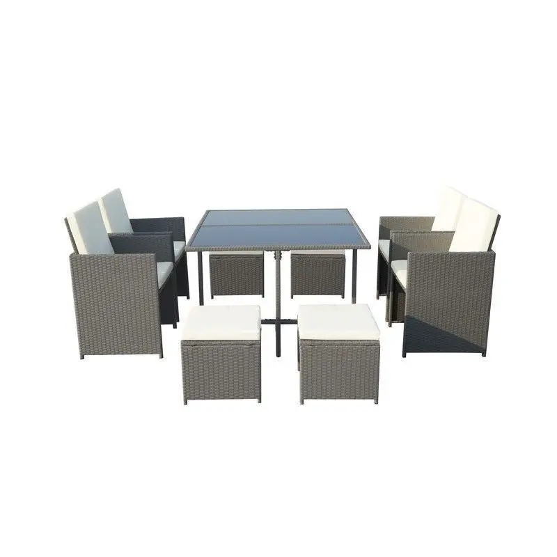 Royalcraft Valencia Rattan Patio Dining Set – 8-Seat Garden Furniture With Ivory Cushions 1