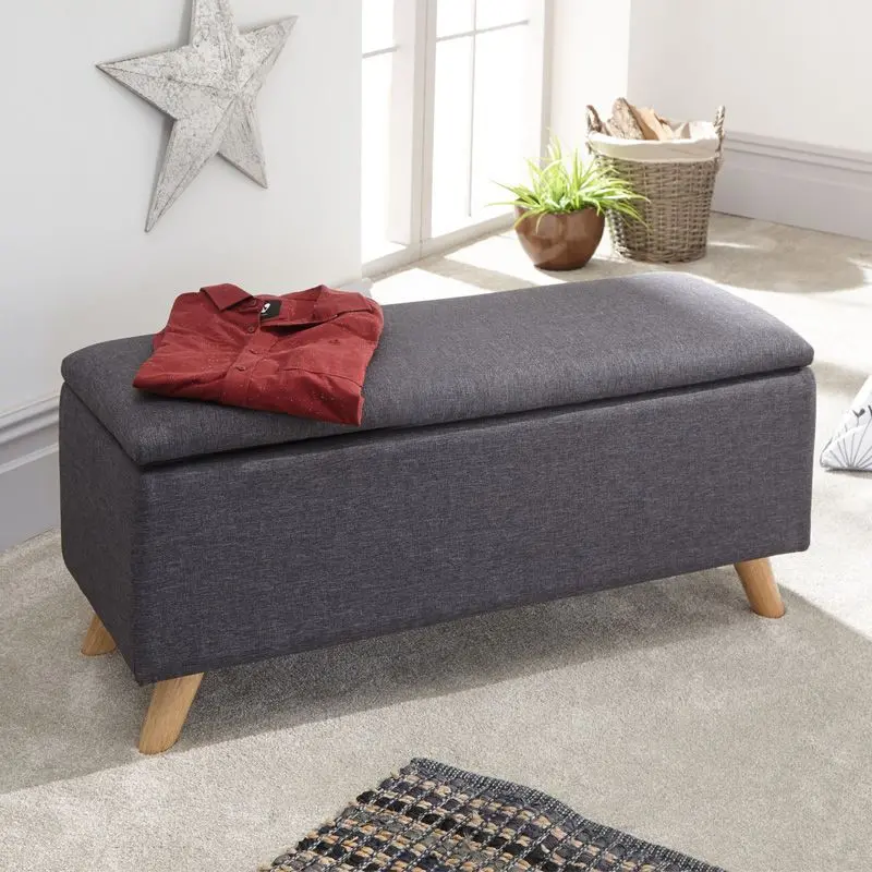 Secreto Grey Large Ottoman With One Door – Soft-Finish Storage Footstool 1