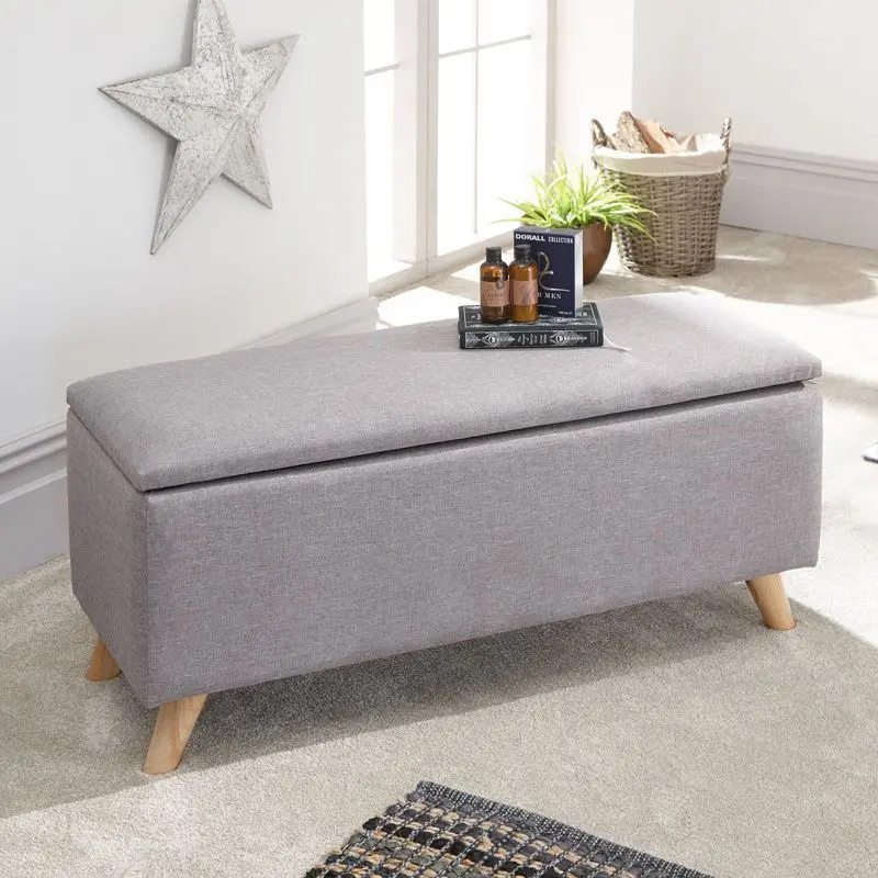 Secreto Light Grey Large Ottoman With Single Door – Fabric-Upholstered Storage Seat 1