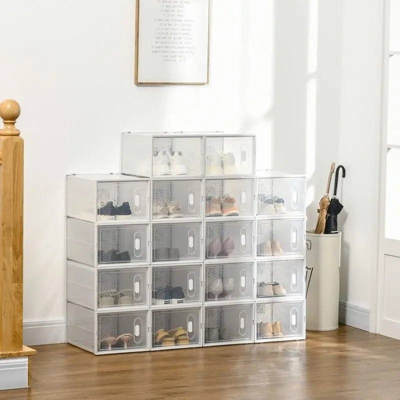 Set Of 18 Transparent Shoe Boxes – Stackable Clear Organizers For Closet Or Entryway 1