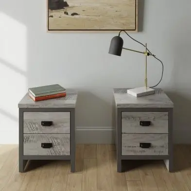 Set Of Two Boston Grey Bedside Tables – 2 Drawers Each 1