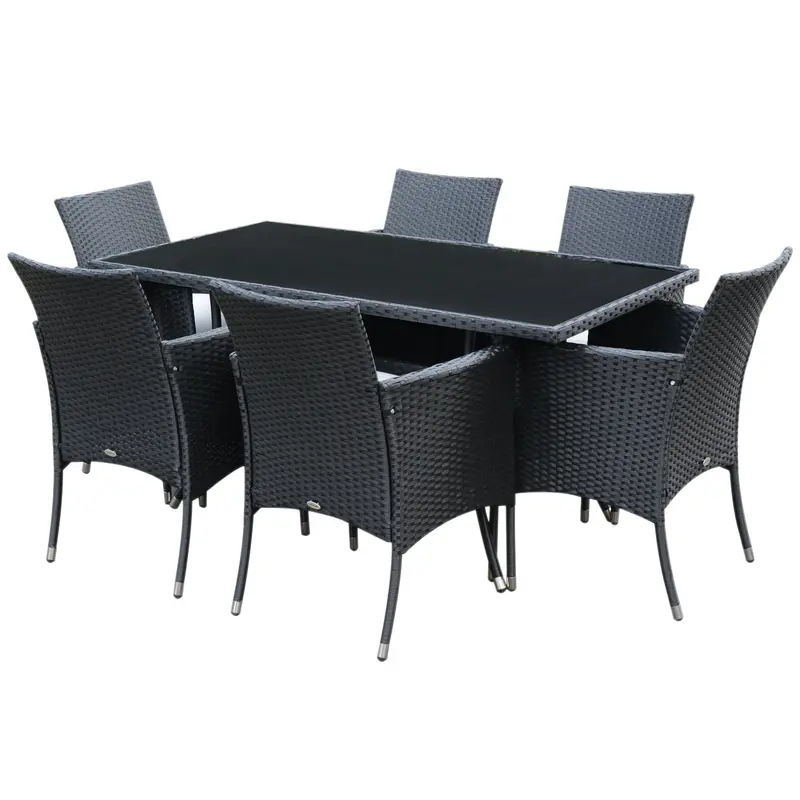 Seven-Piece Pe Rattan Outdoor Dining Set – All-Weather Wicker Table And Chairs 1