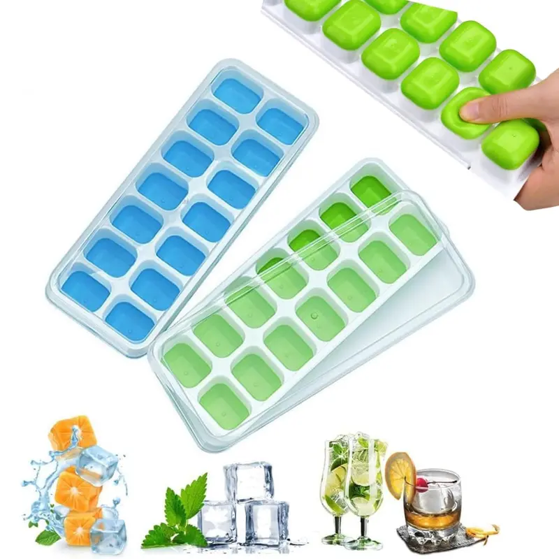 Silicone Pop-Up Ice Cube Tray With Lid – Flexible, Spill-Resistant Freezer Mold For 14 Cubes 1