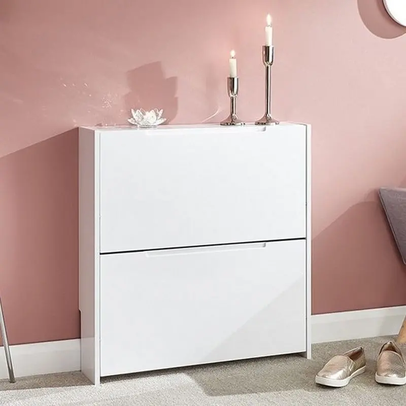 Slimline White Shoe Storage Unit With 2 Doors And 2 Shelves 1