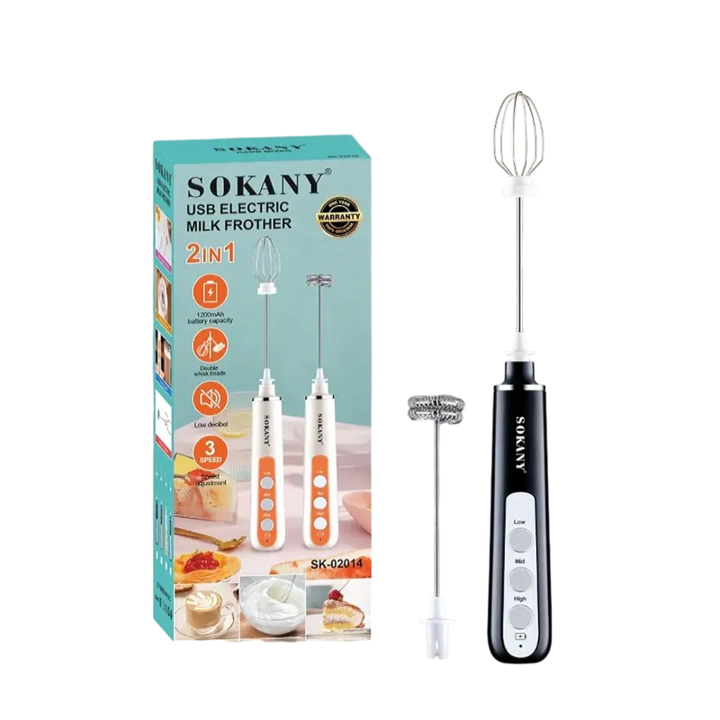 Sokany Sk-02014 2-In-1 Rechargeable Milk Frother – 1200Mah Battery, 3-Speed Control, Dual Whisk 1